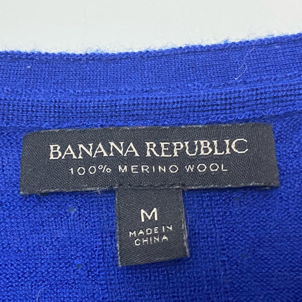 Banana Republic Womens V-Neck Sweater Medium 100% Merino Wool Blue Pullover - Picture 10 of 11